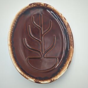 McCoy Pottery Platter Brown Drip Glaze Oval Tree of Life 7018 USA Medium 11x8in